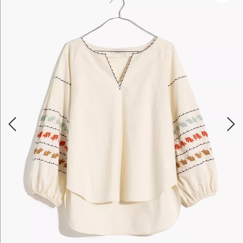 Madewell Embroidered Sleeve Popover Top